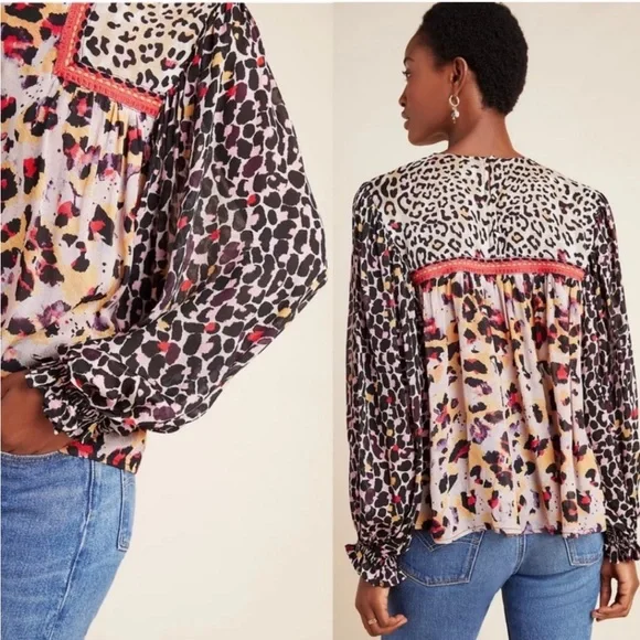 NWT Anthro Blank London Joelle Leopard Print Blouse Size M - Picture 8 of 9